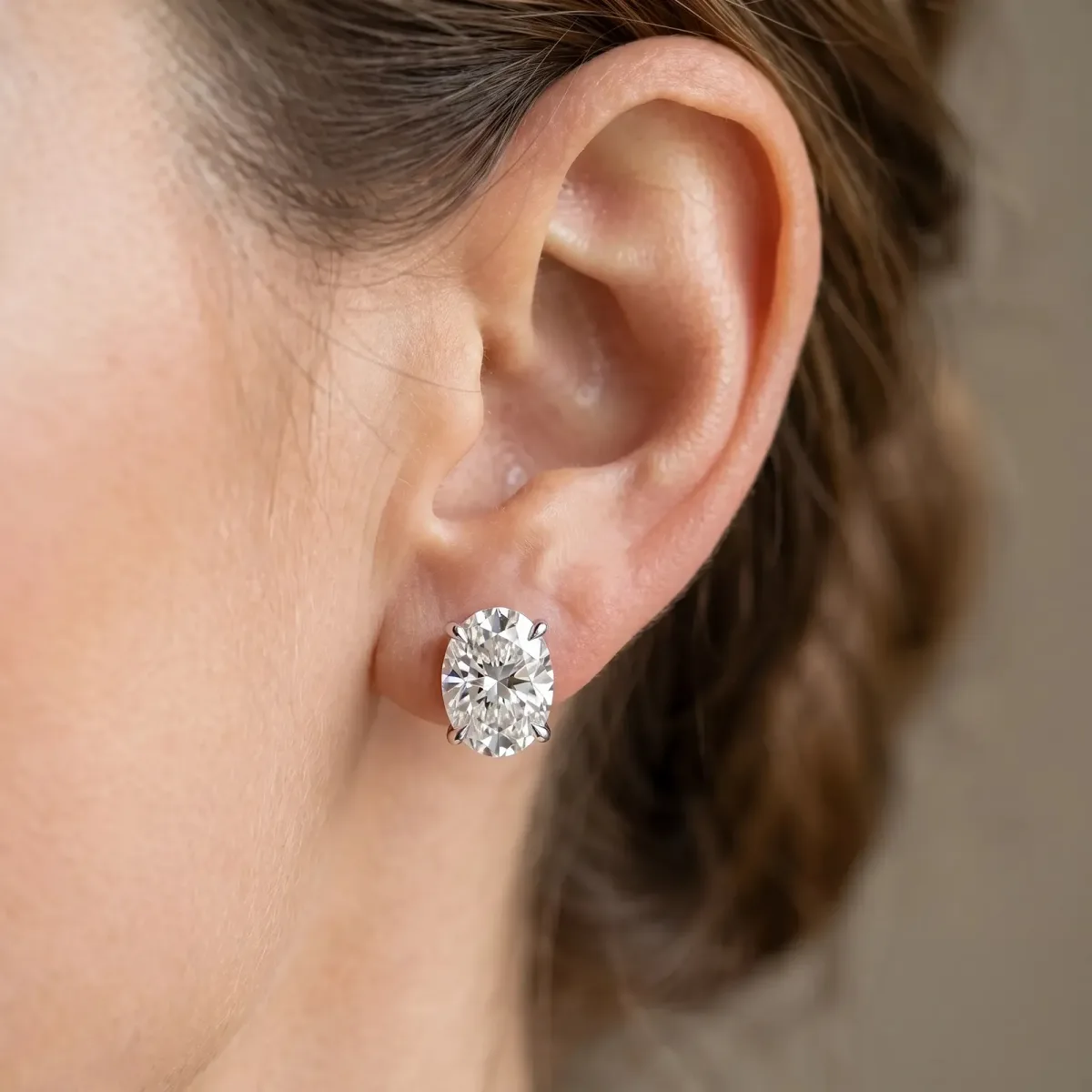 Oval Cut Diamond Stud Earrings Silver