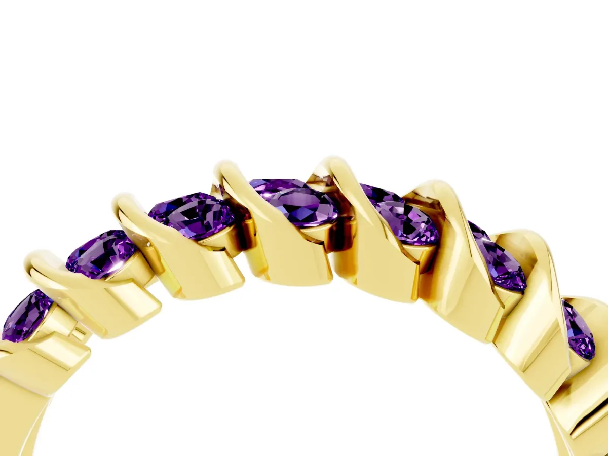 Channel Set Round Amethyst Multi-Row Band Yellow gold