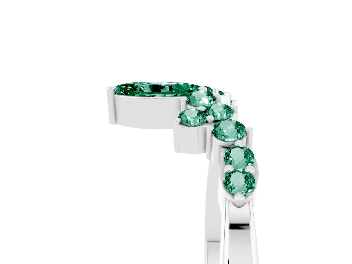 Marquise and Round Green Sapphire Chevron Band with Prong Setting Silver