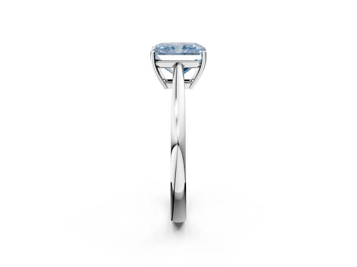 Fancy Blue Radiant Cut Solitaire Diamond Ring with Split Shank and Four-Prong Setting Platinum
