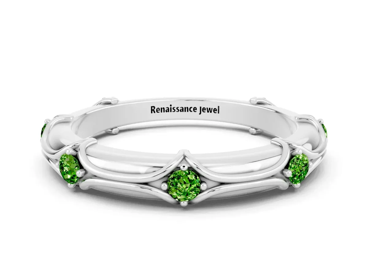 Round Peridot Prong Set Milgrain Eternity Band White gold