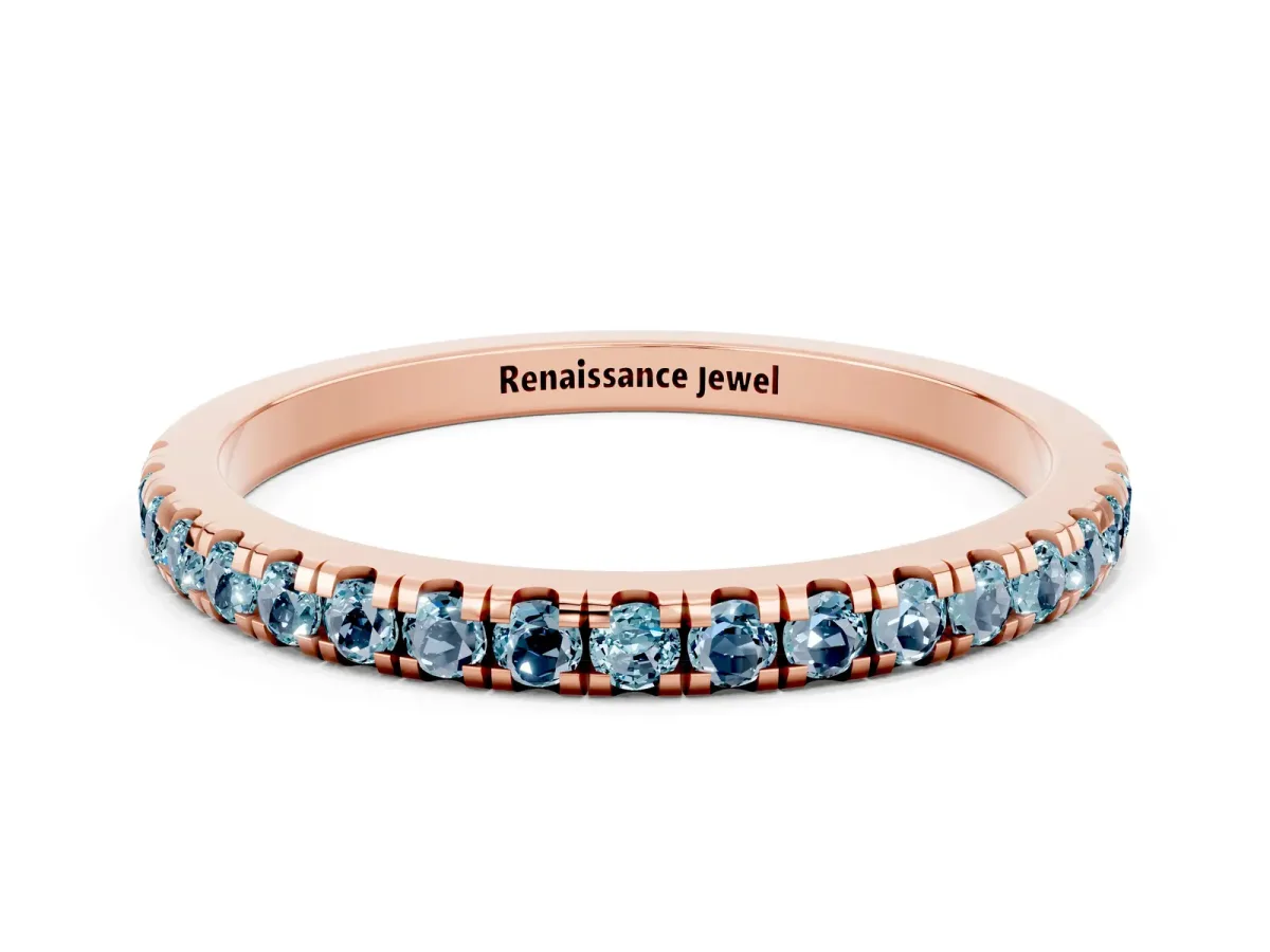 Pavé Round Aquamarine Half Eternity Band with Shared Prong Setting Rose gold