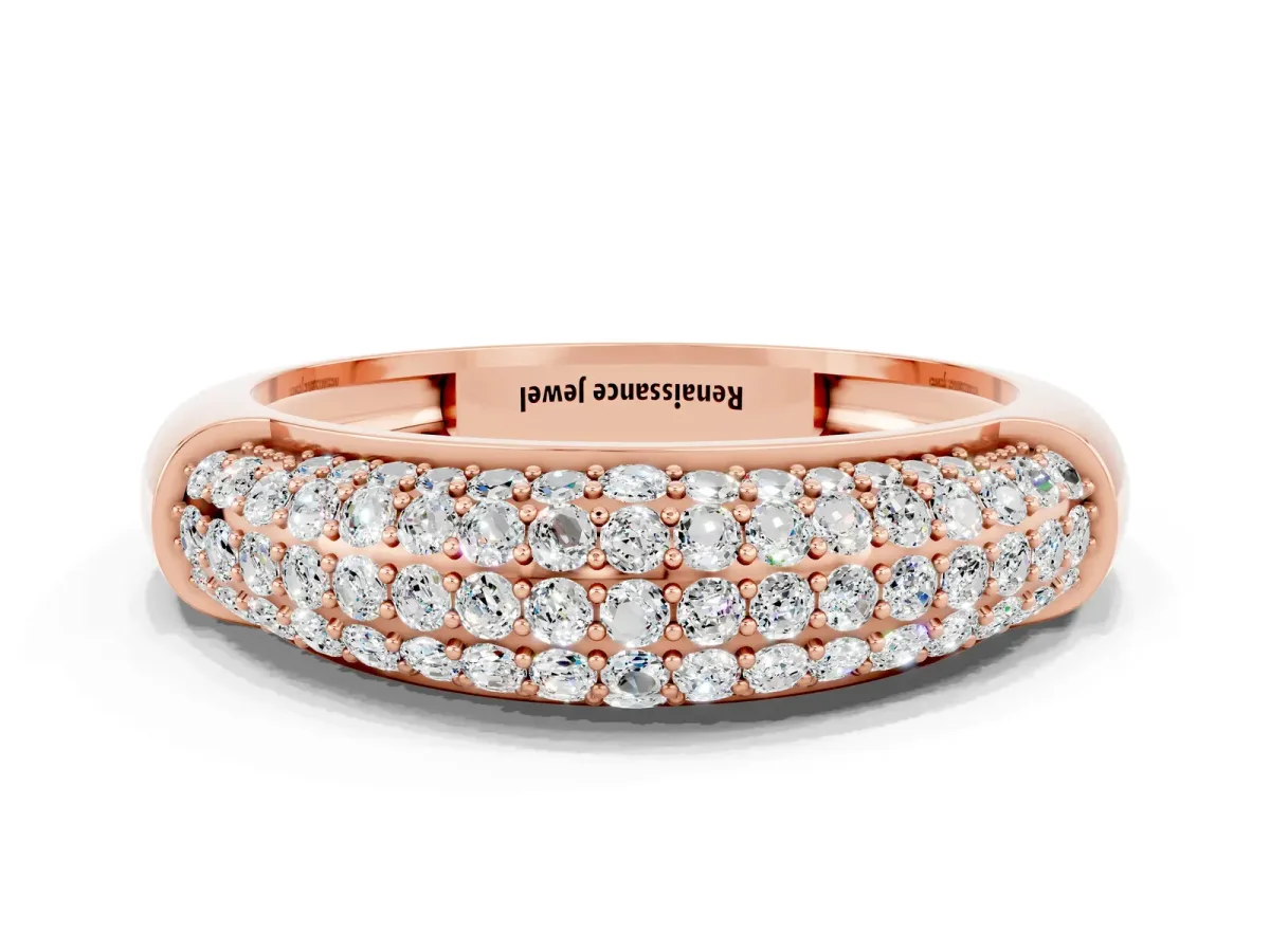 Three-Row Pavé Round Moissanite Dome Band Rose gold