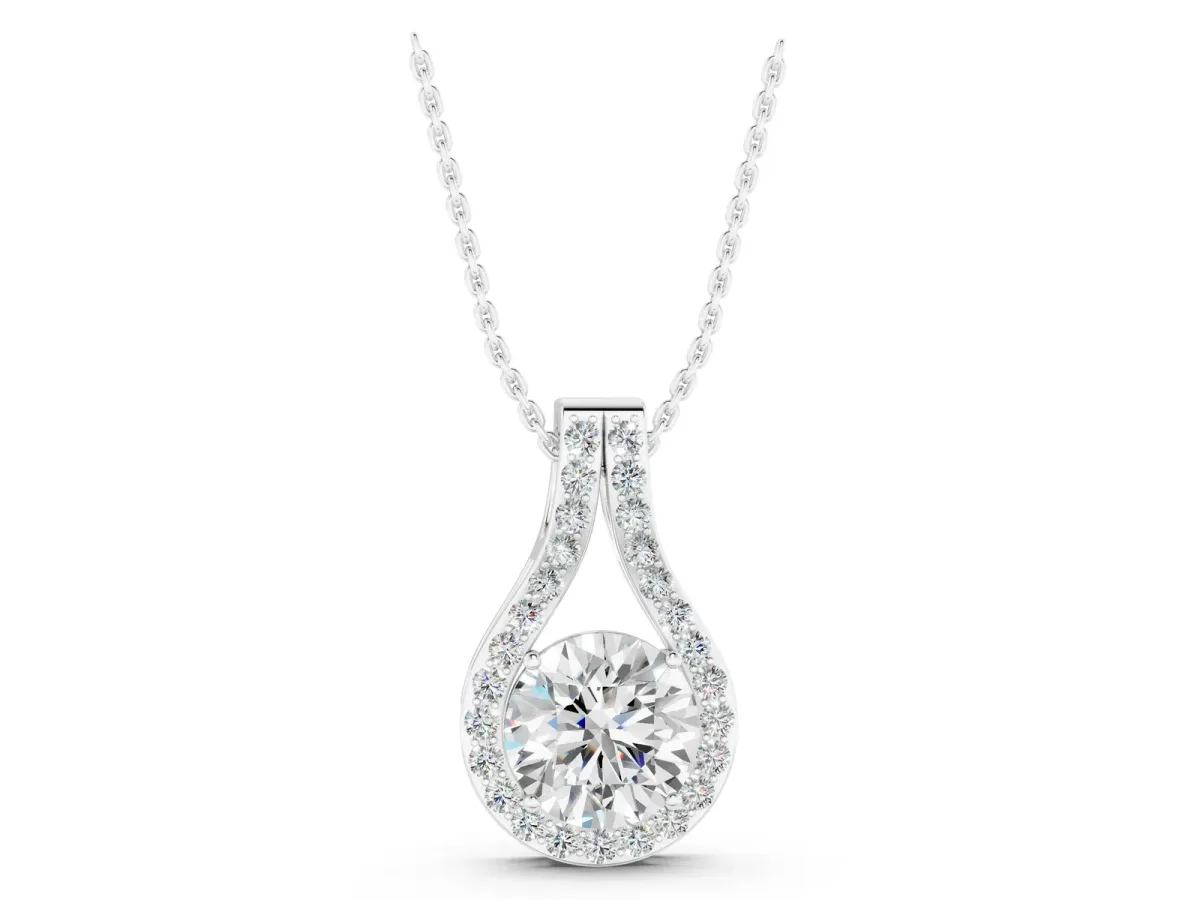 Round Halo Prong Set Pendant Silver