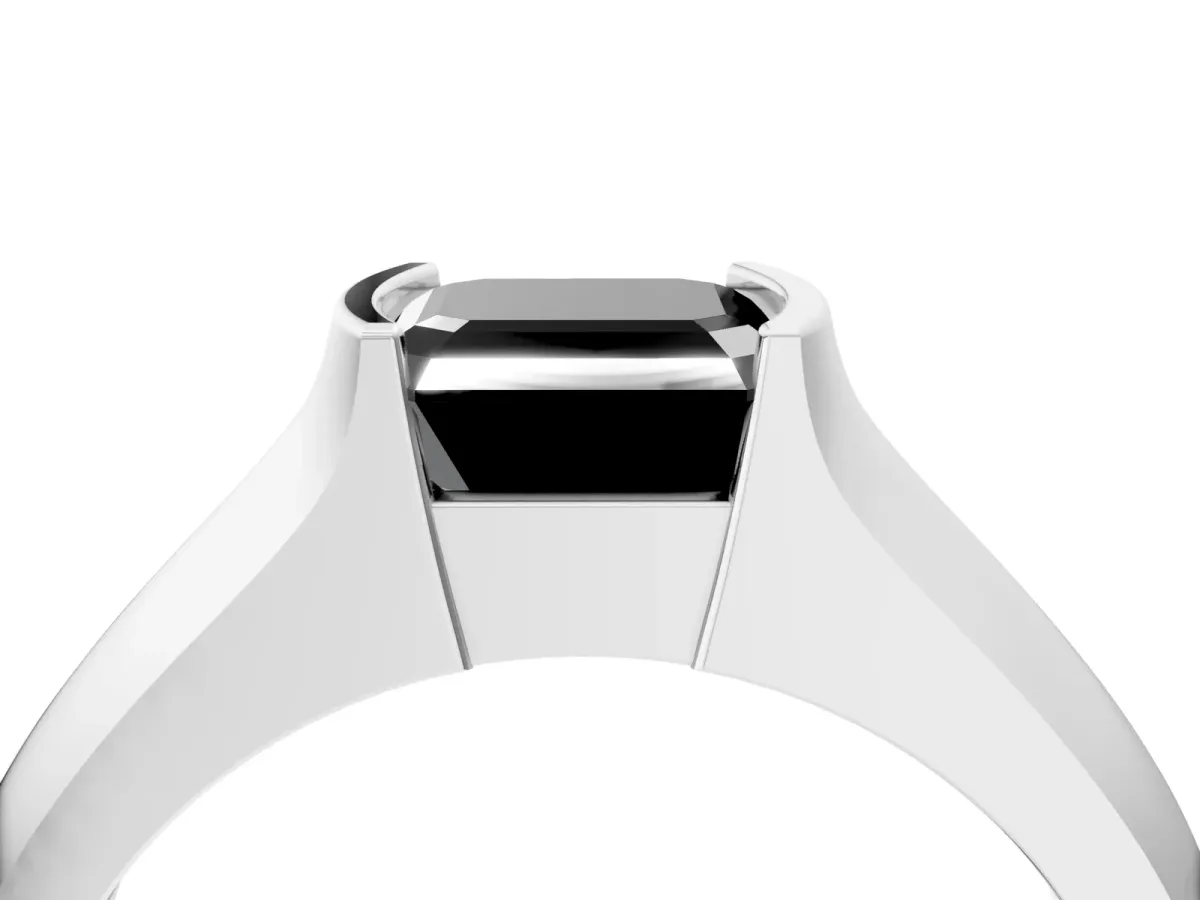 Fancy Black Asscher Cut Solitaire Bezel Set Diamond Ring with Wide Band Platinum