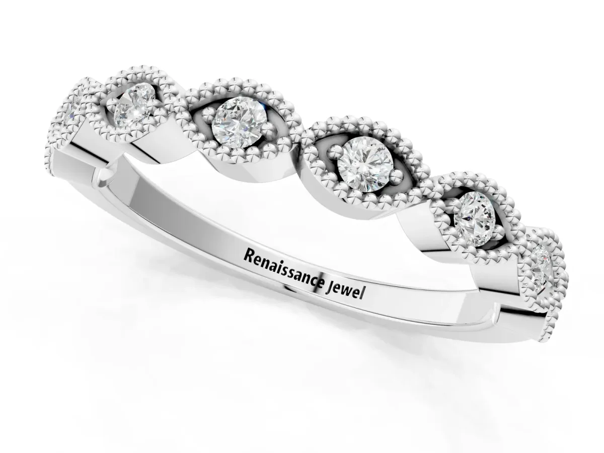Milgrain Marquise Diamond Half Eternity Band with Bezel Setting Platinum