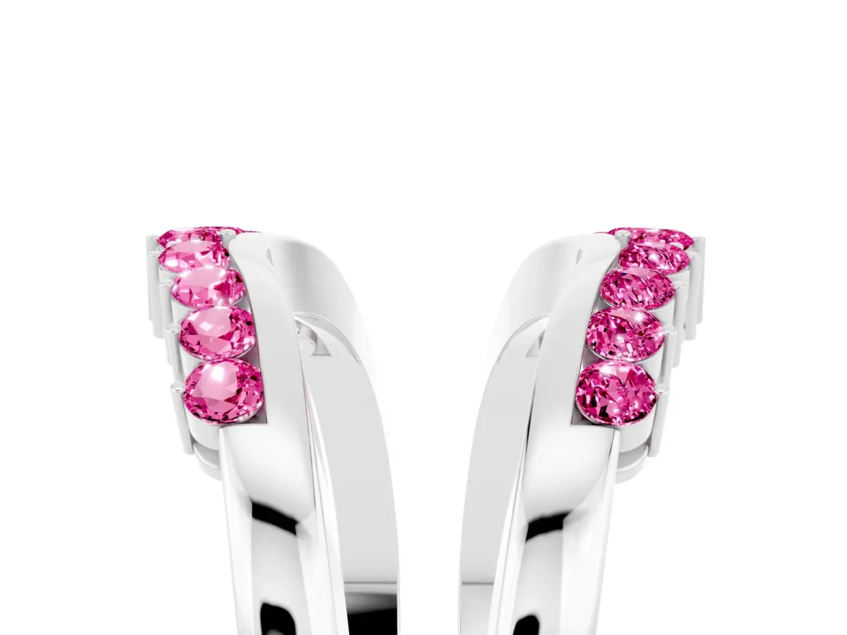 Round Pink Sapphire Chevron Contour Band with Prong Setting Platinum