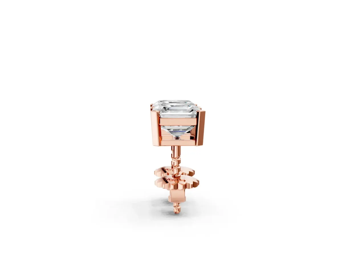 Asscher Cut Diamond Stud Earrings Rose gold