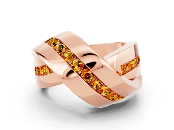 Pavé Round Citrine Crossover Band with Channel Setting Rose gold