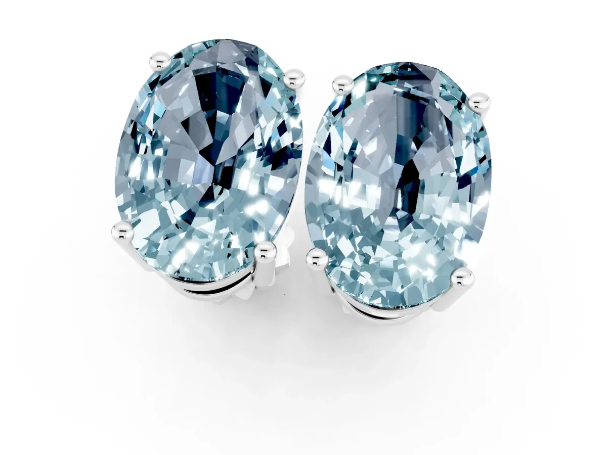 Oval Cut Aquamarine Stud Earrings Platinum