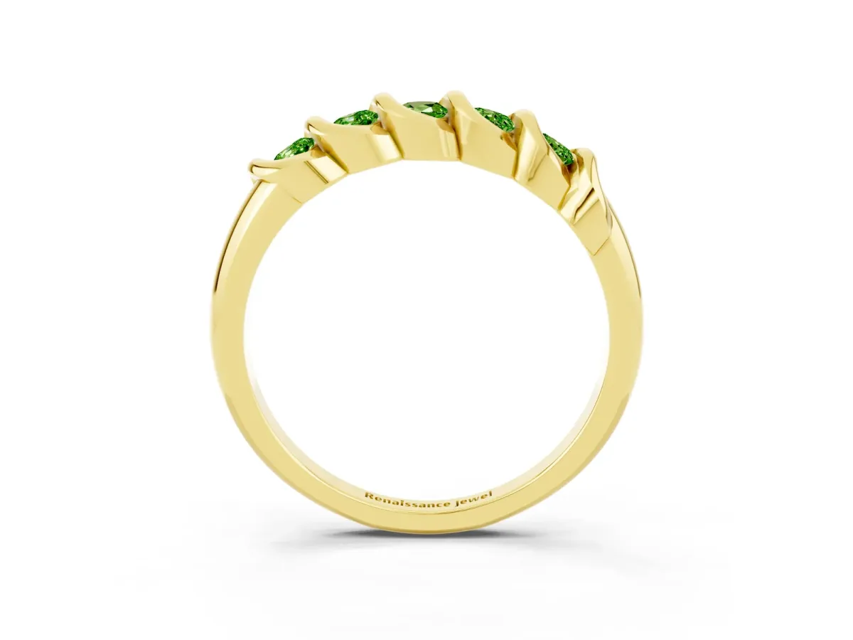 Round Peridot Eternity Band with Twist Prong Setting Yellow gold