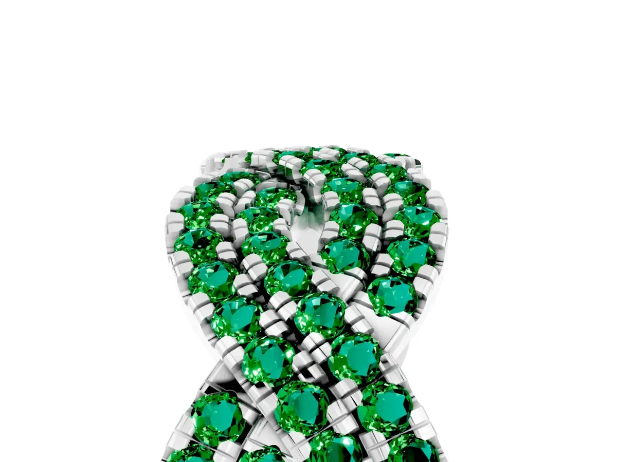 Pavé Round Emerald Infinity Twist Band with Shared Prong Setting Platinum