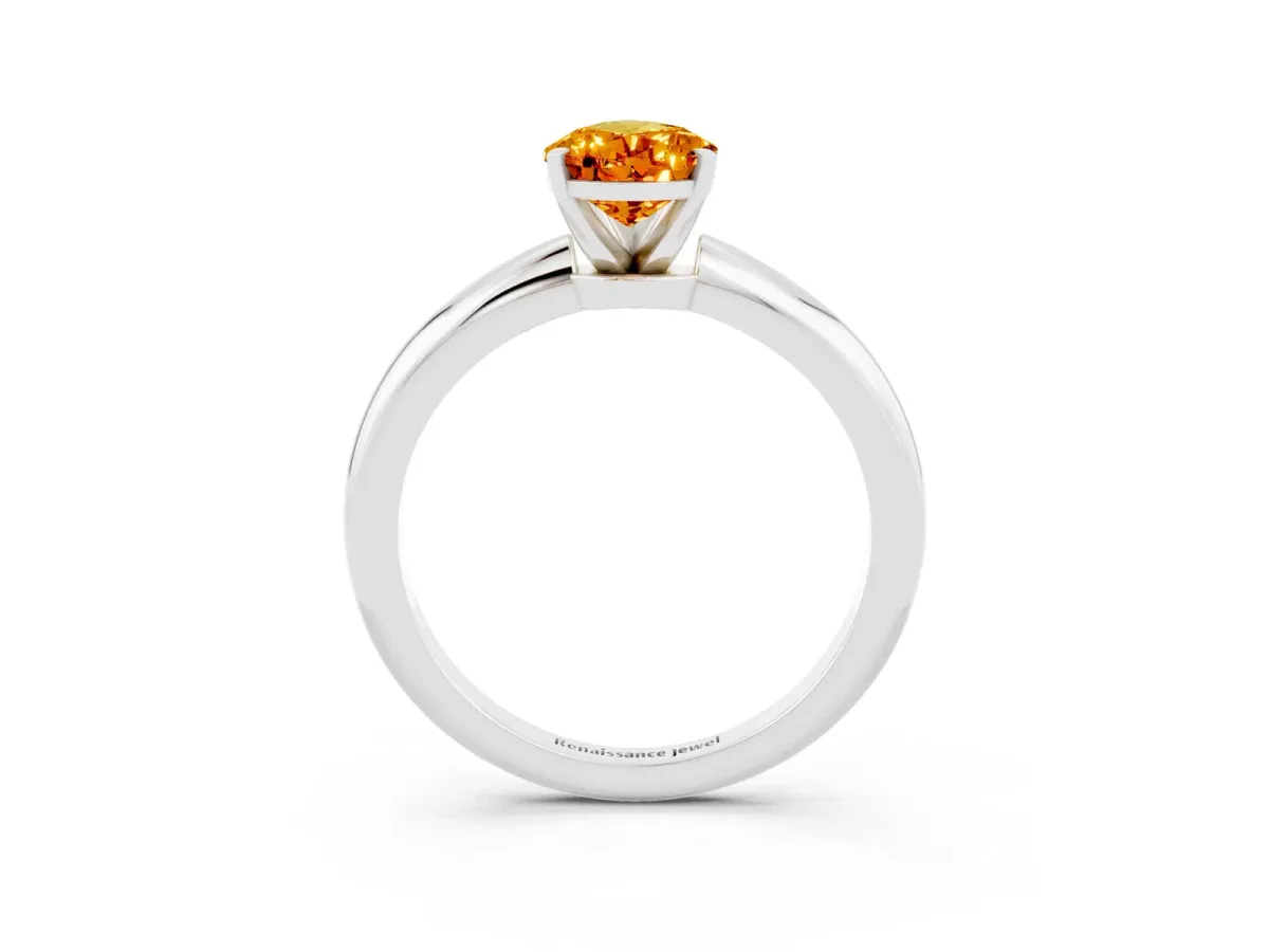 Pear Cut Citrine Solitaire Ring with Six-Prong Setting and Classic Band Platinum