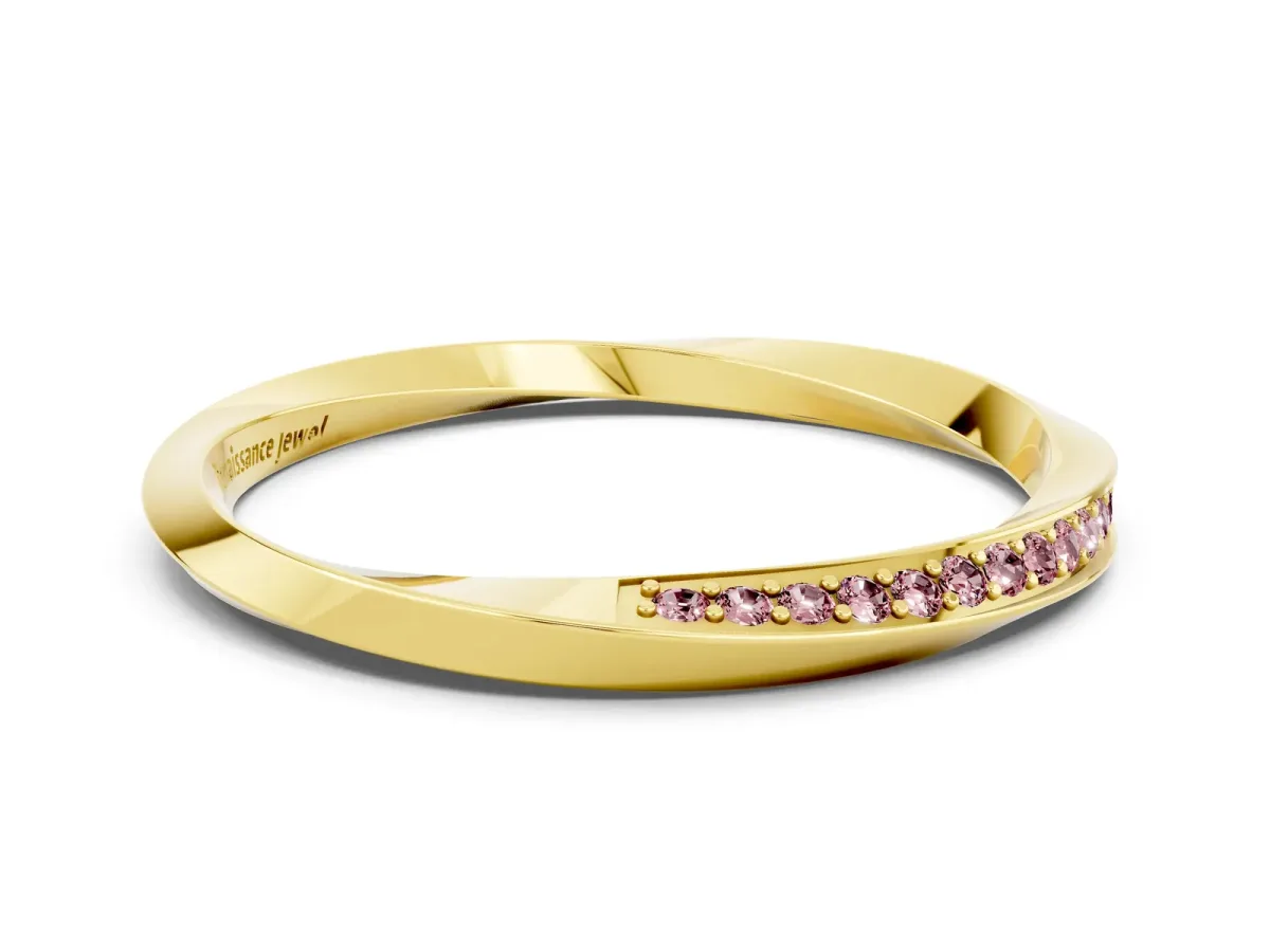 Pavé Round Morganite Twist Band Yellow gold