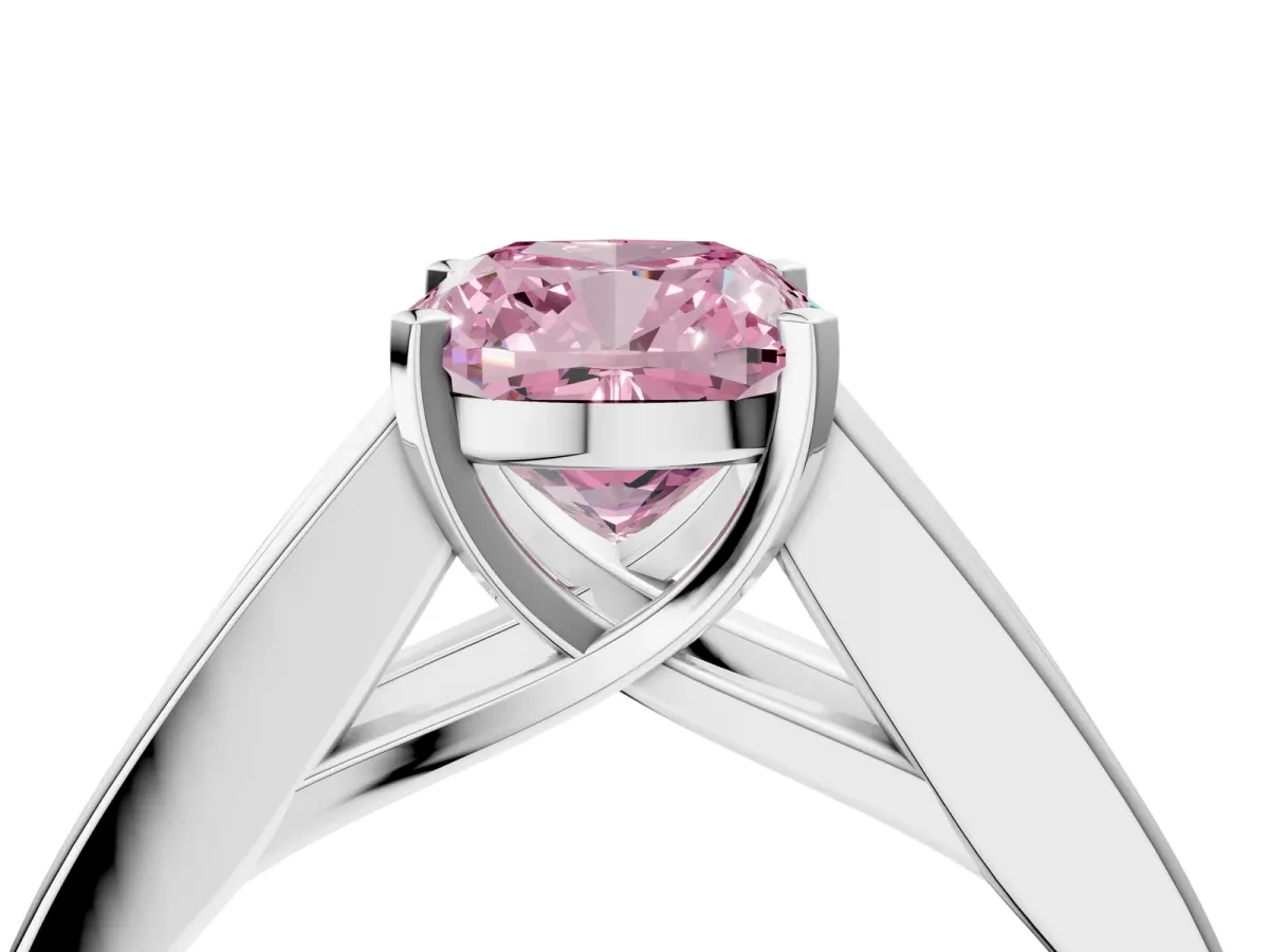 Fancy Pink Cushion Cut Cut Channel Set Solitaire Ring with Four-Prong Setting Silver