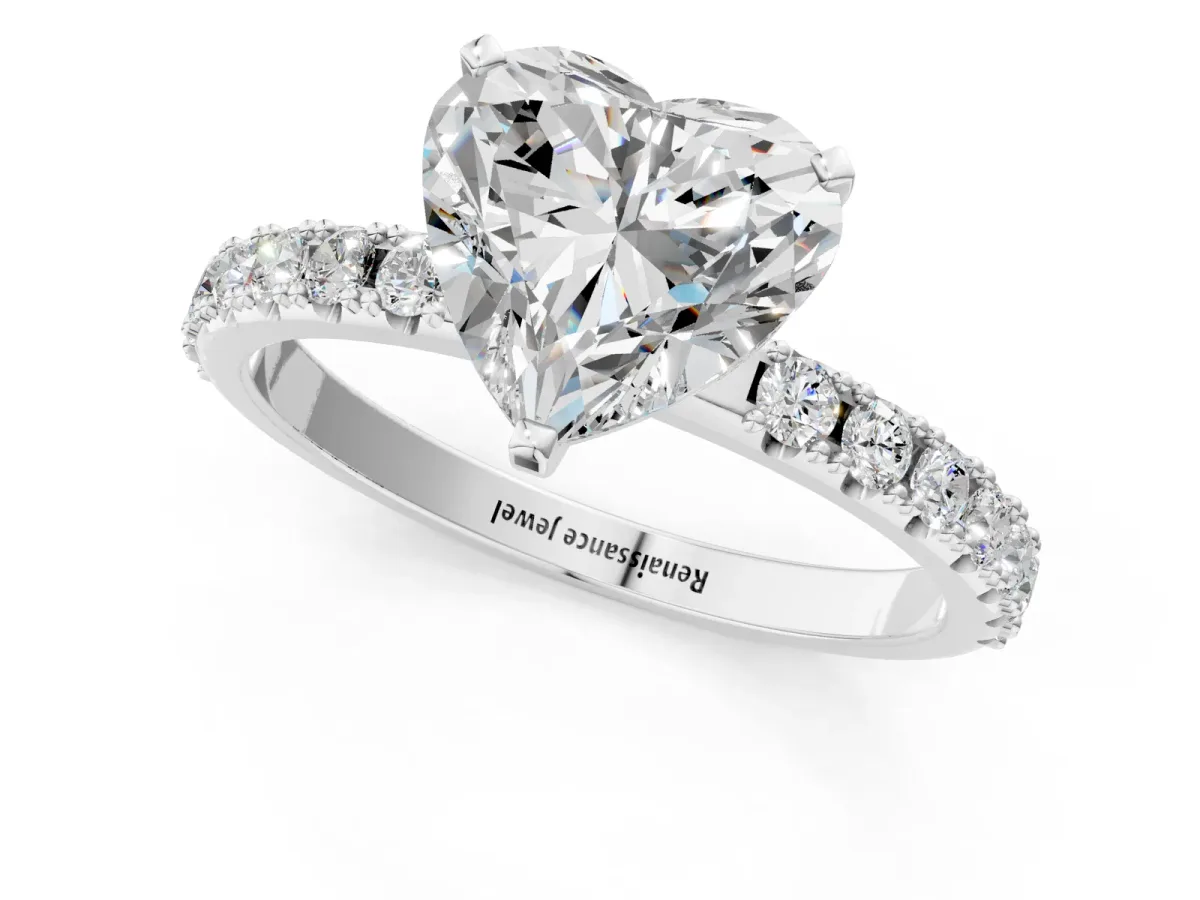 Heart Cut Diamond Solitaire Pavé Band with Four-Prong Setting Platinum