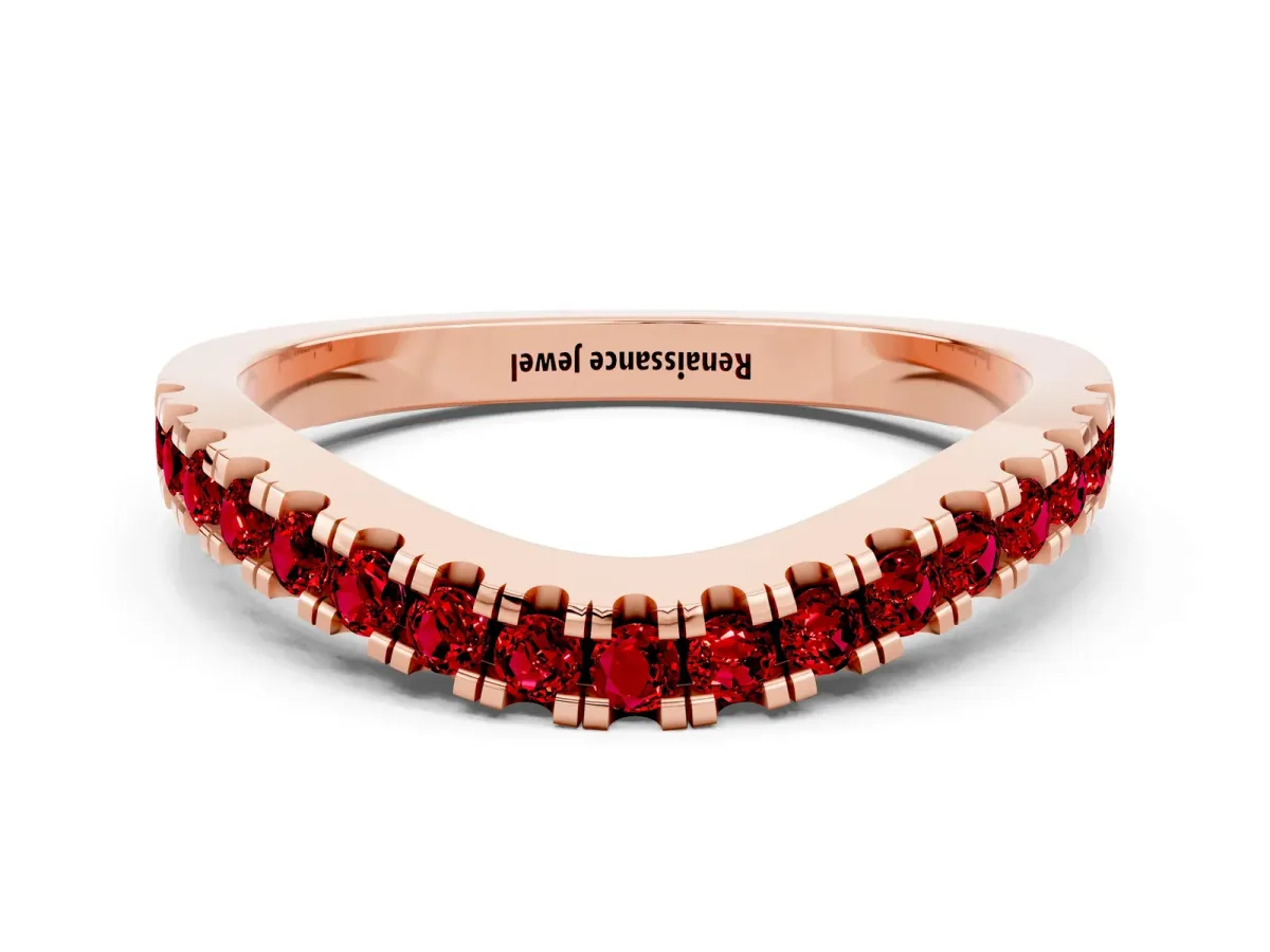 Round Ruby Pavé Curved Band with Shared Prong Setting Rose gold