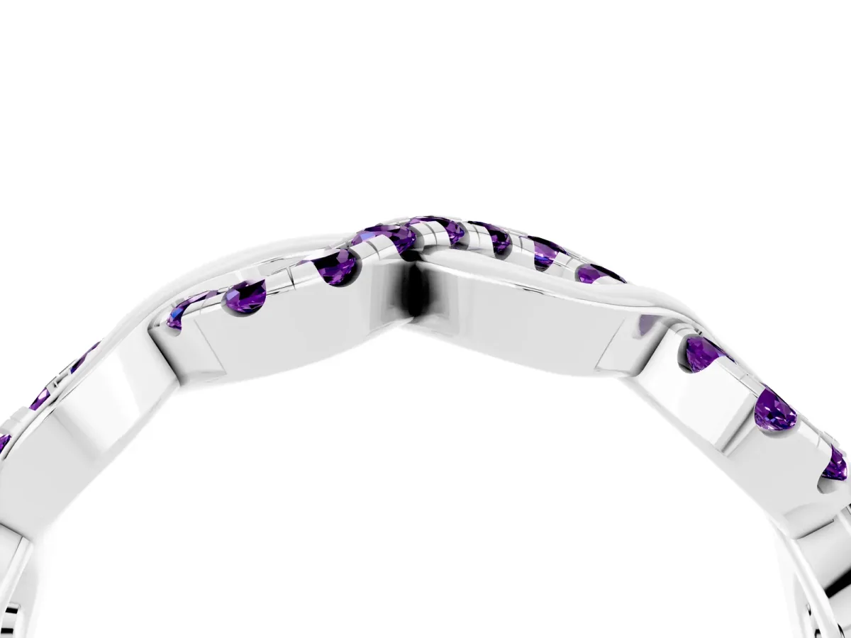 Twist Infinity Round Amethyst Band with Pavé Setting White gold