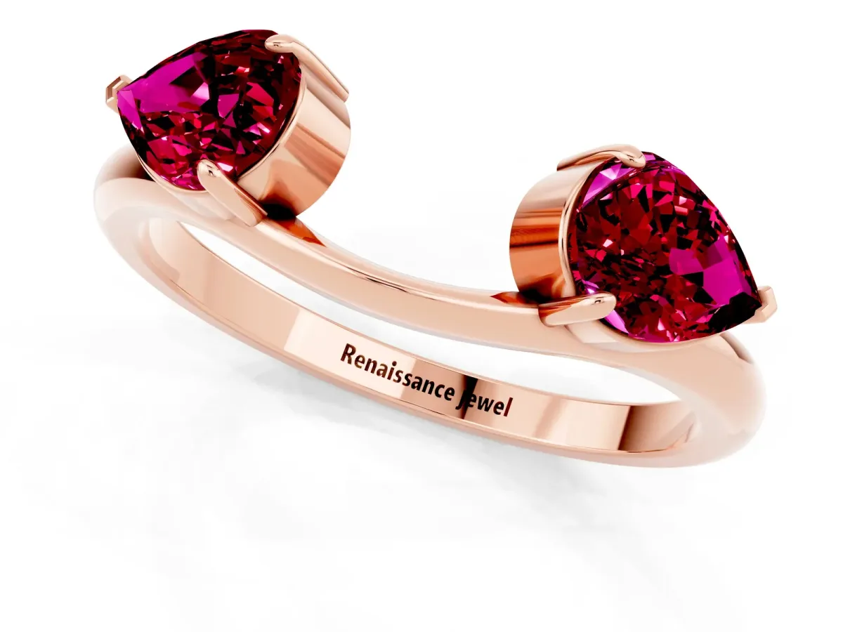 Two-Stone Pear Garnet Bypass Ring with Prong Setting Rose gold