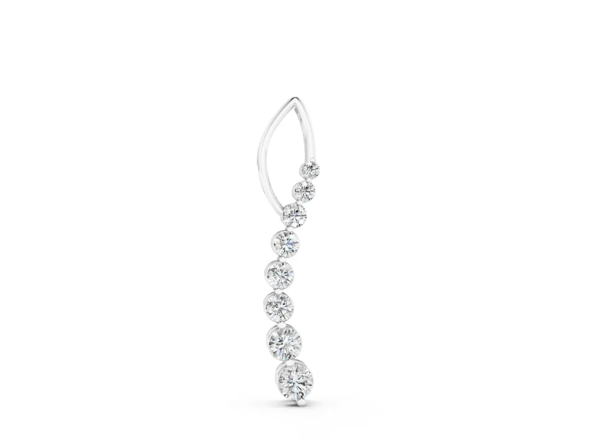 Round Diamond Channel Set Vertical Bar Pendant Silver