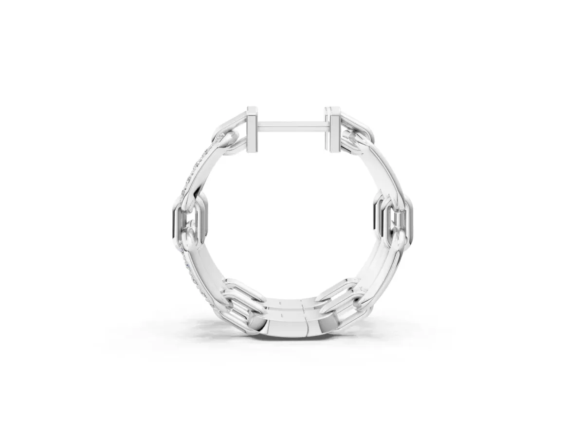 Round Cut Diamond Paperclip Hoop Earrings Silver