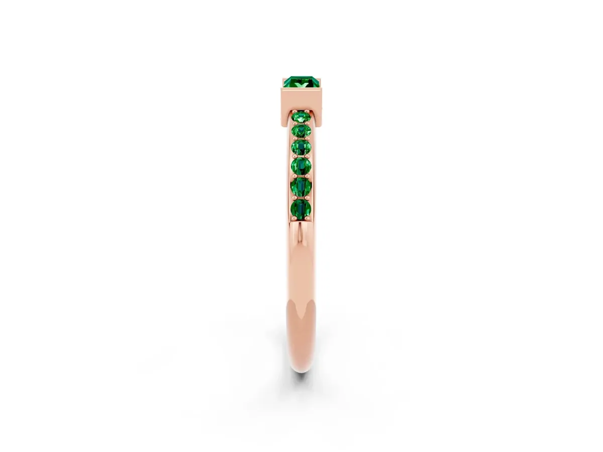 Baguette Emerald Pavé Band with Bar Setting Rose gold