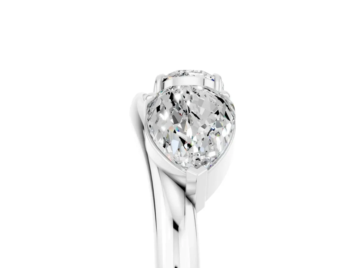 Two-Stone Pear Moissanite Bypass Ring with Prong Setting White gold