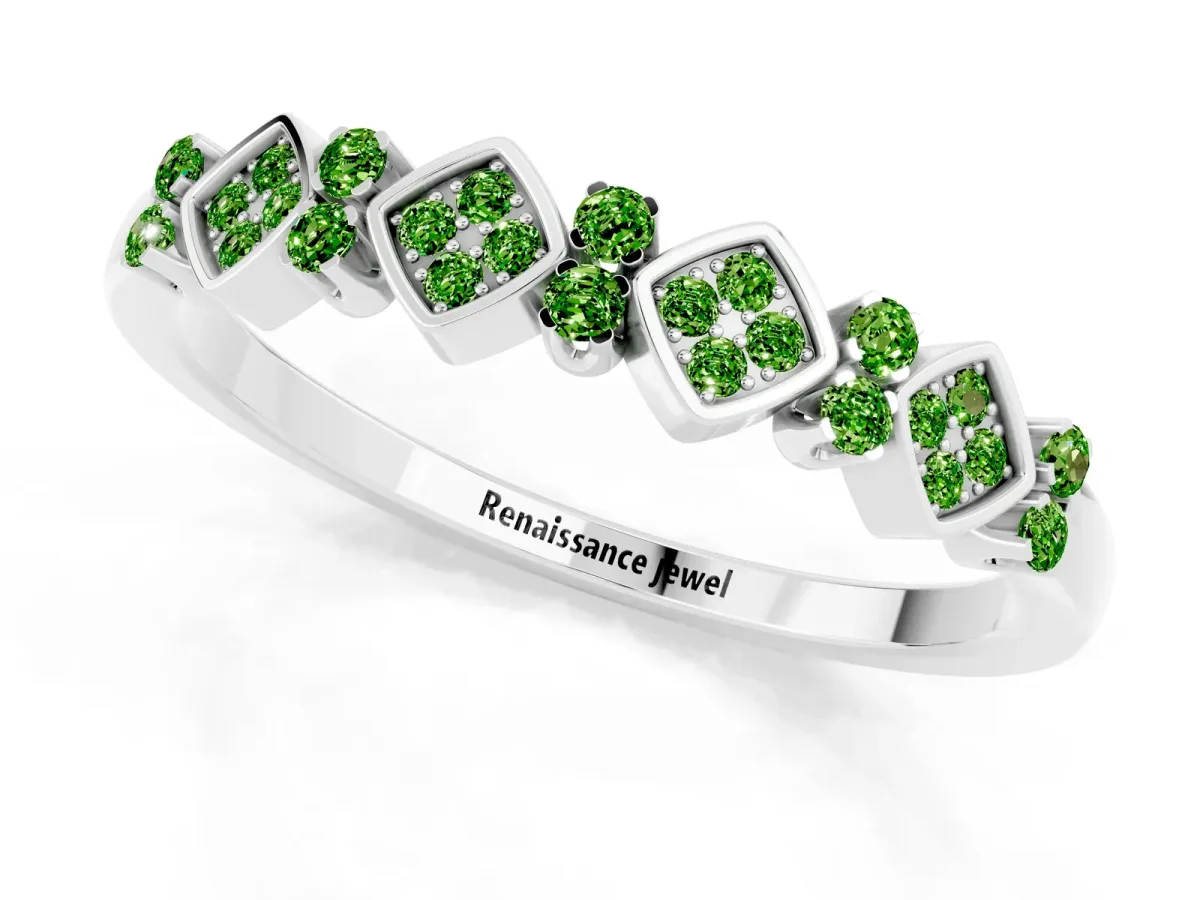 Pavé Cushion Peridot Cluster Eternity Band with Prong Setting Silver