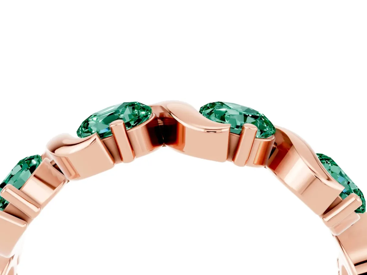 Round Green Sapphire Half Eternity Band with Wave Prong Setting Rose gold