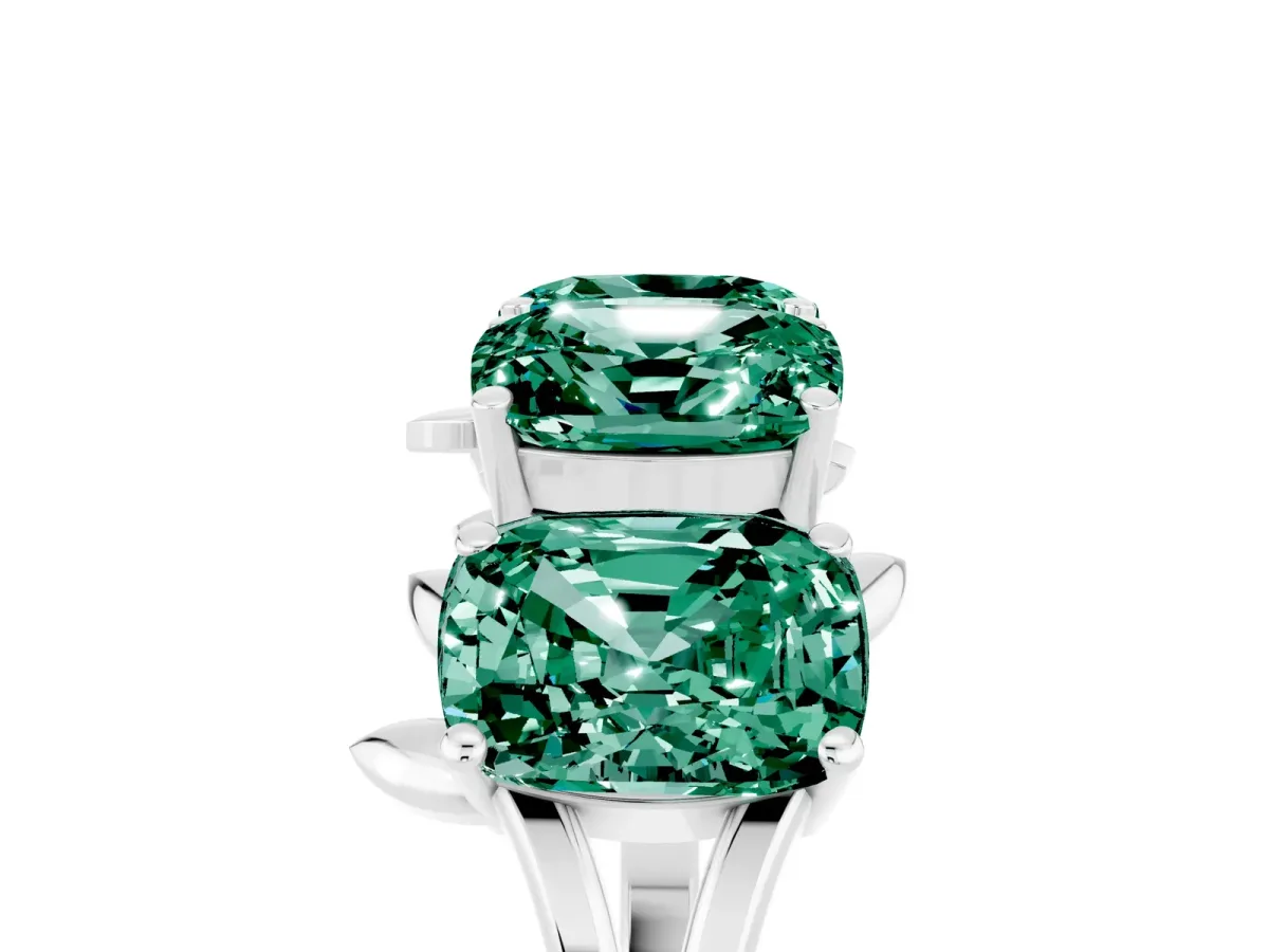 Emerald Cut Green Sapphire Prong-Set Half Eternity Band Silver
