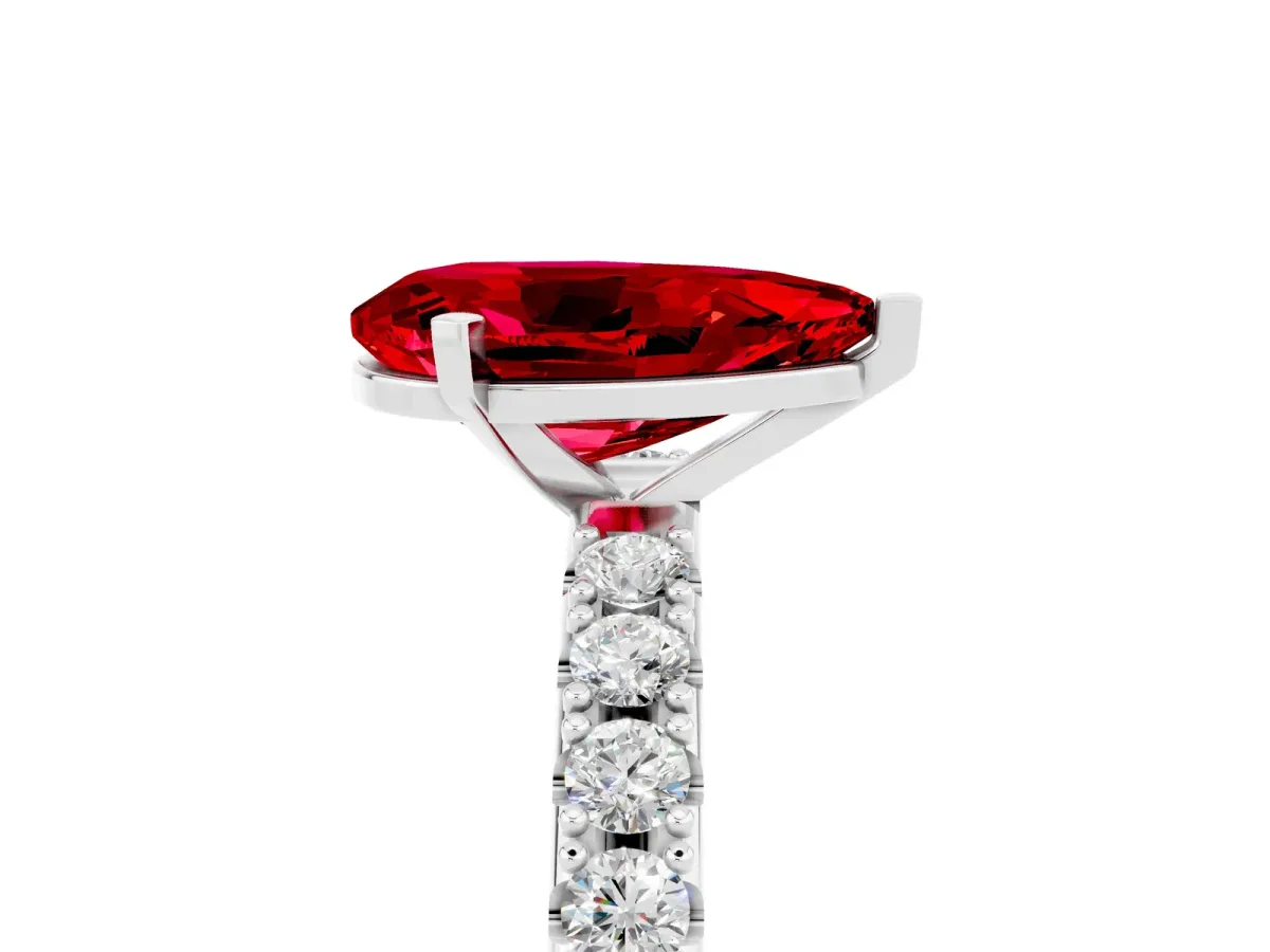 Pear Cut Ruby Solitaire Pavé Band with Four-Prong Setting Silver