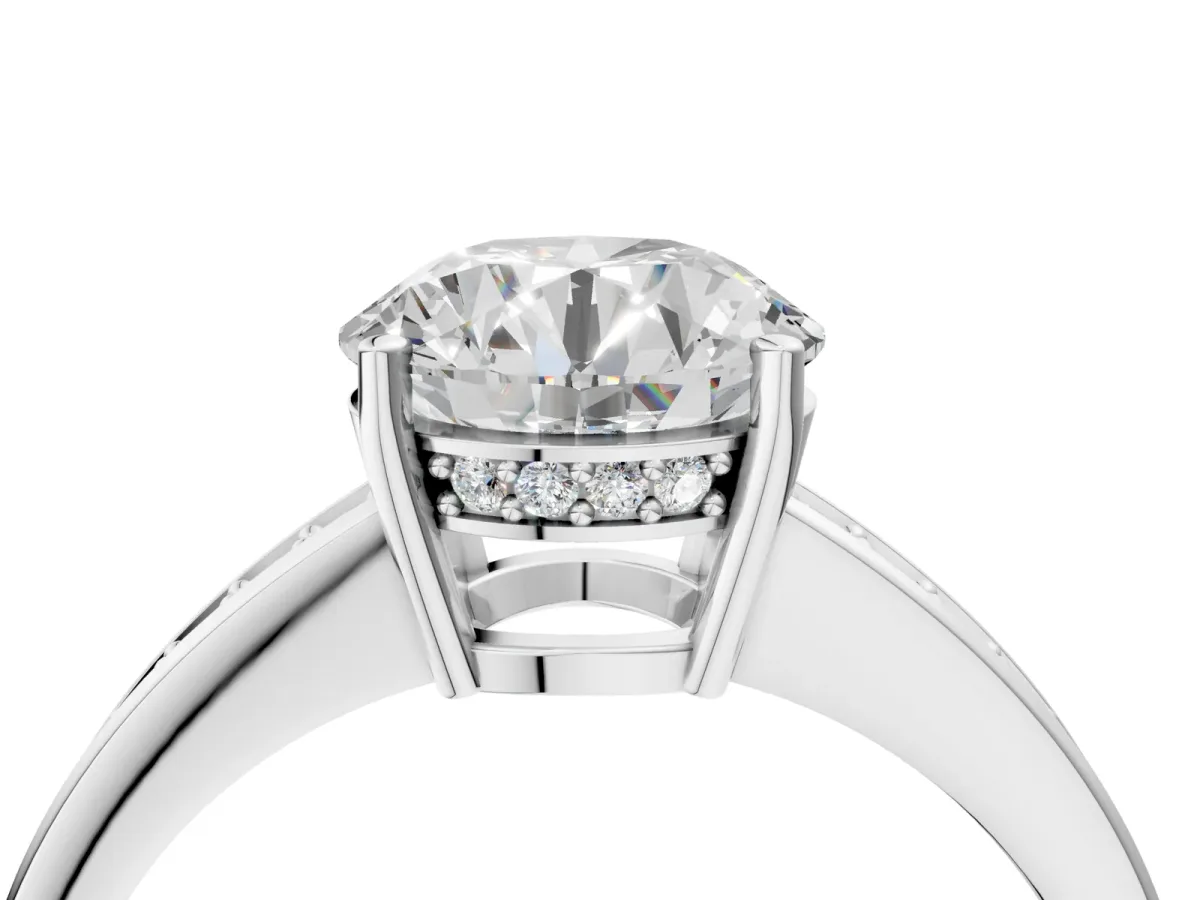Round Cut Solitaire Pavé Band Prong Setting Ring Silver