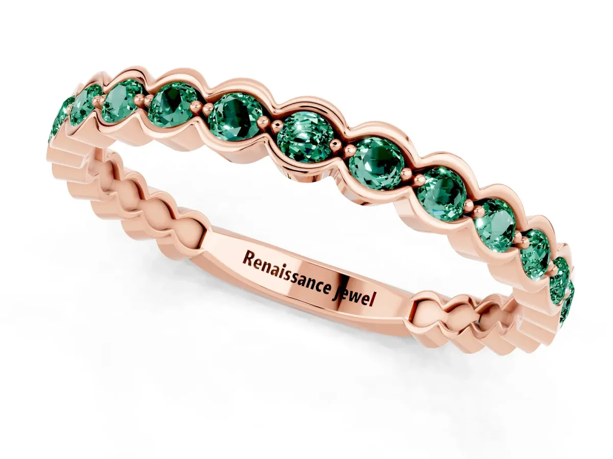 Round Green Sapphire Bezel Set Eternity Band Rose gold