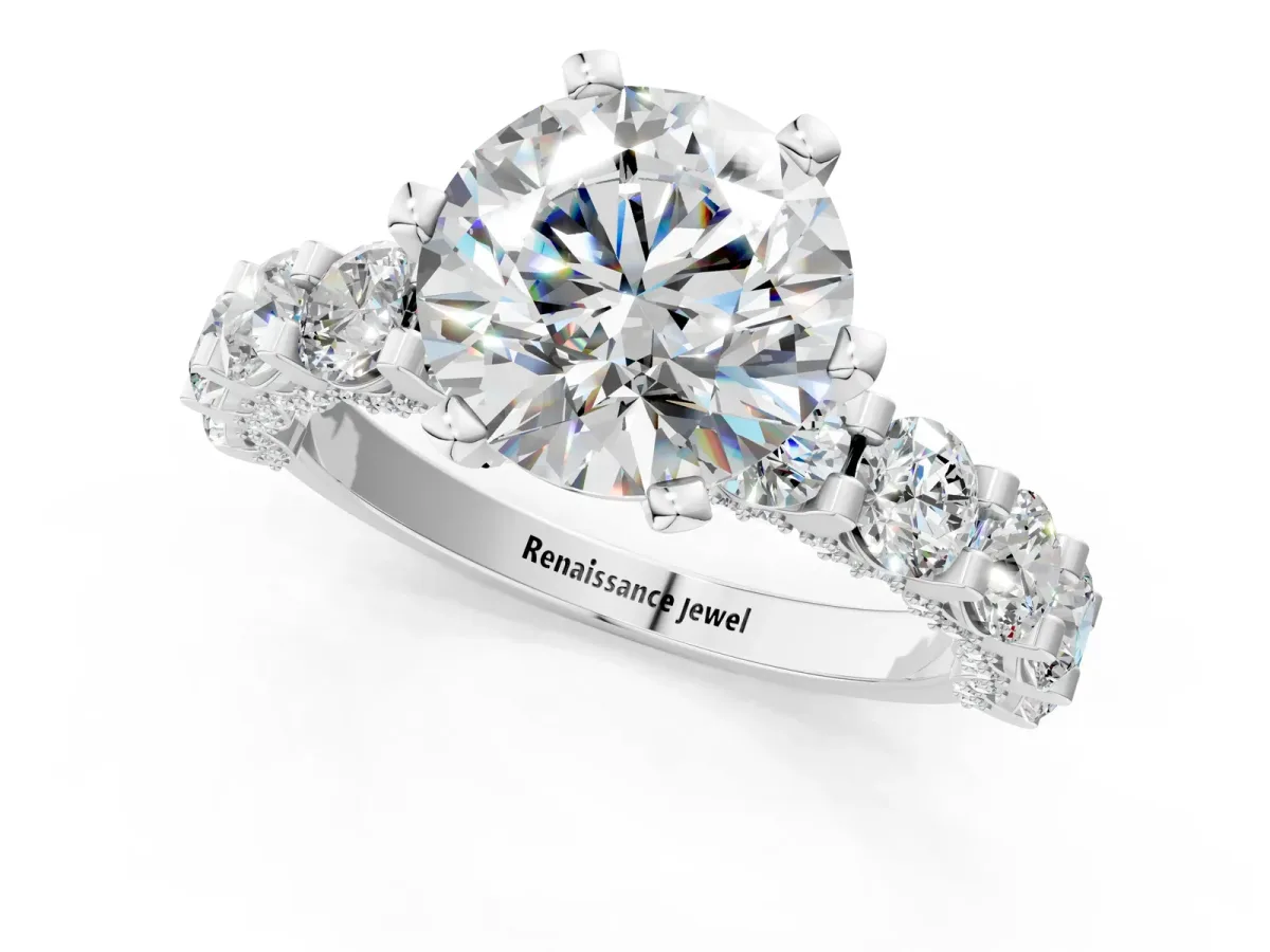 Round Diamond Mens Ring with Graduated Side Stones White gold