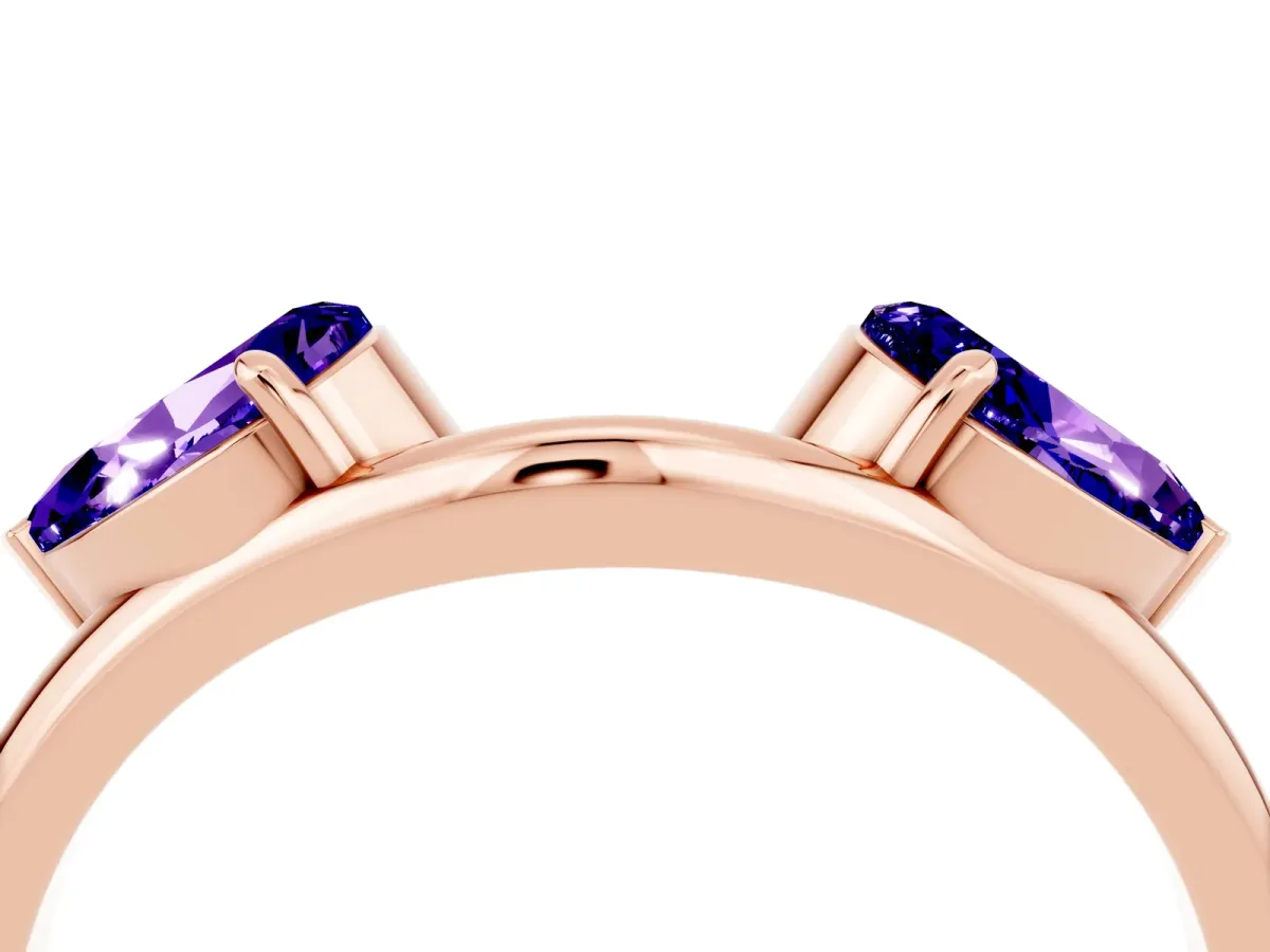 Two-Stone Pear Tanzanite Bypass Ring with Prong Setting Rose gold
