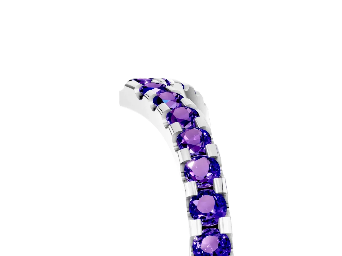 Pavé Round Tanzanite Chevron Band with Shared Prong Setting Silver