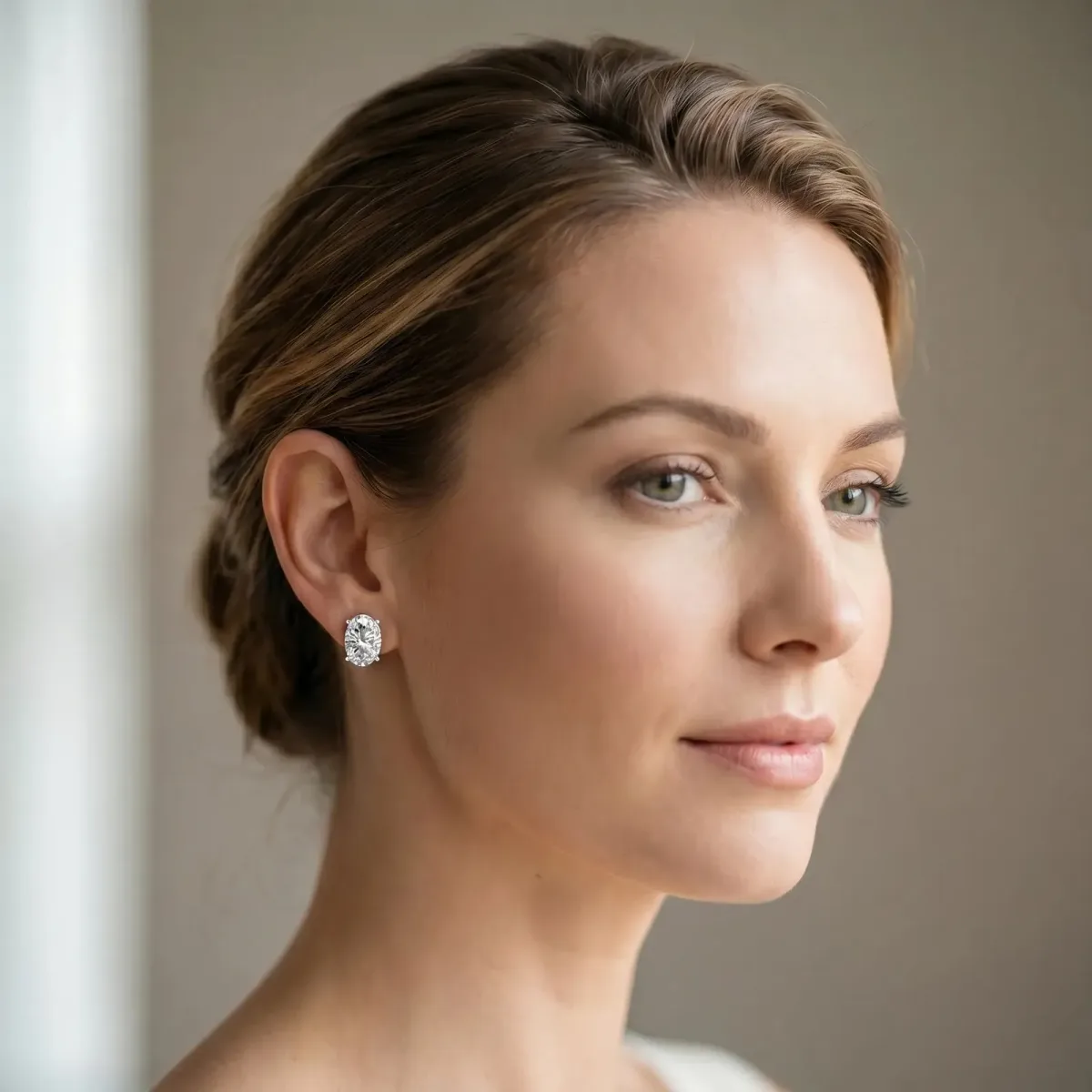 Oval Cut Diamond Stud Earrings Silver