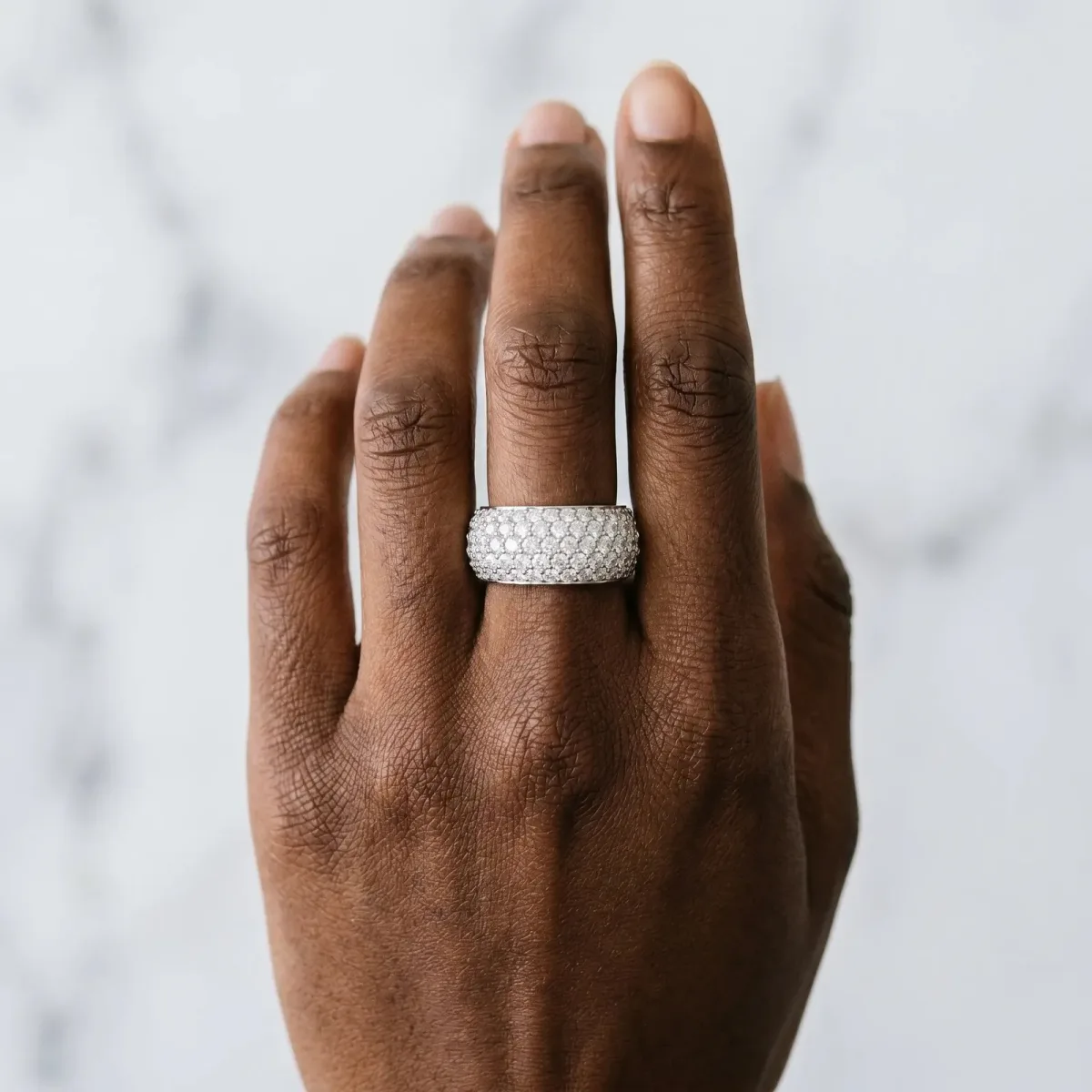 Pavé Round Diamond Wide Band with Micro-Prong Setting Silver