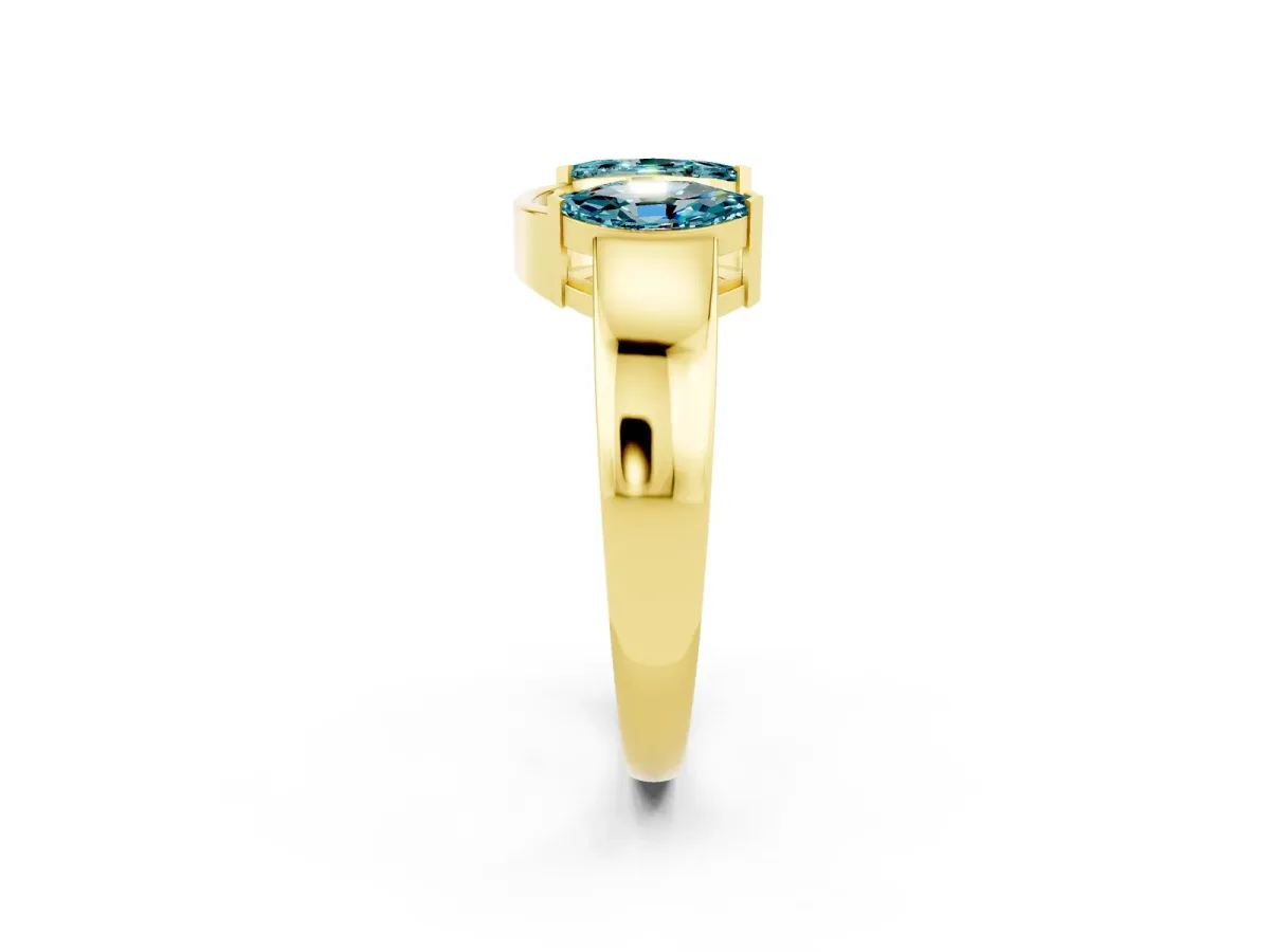 Marquise Blue Topaz Open Band Ring with Tension Setting Yellow gold