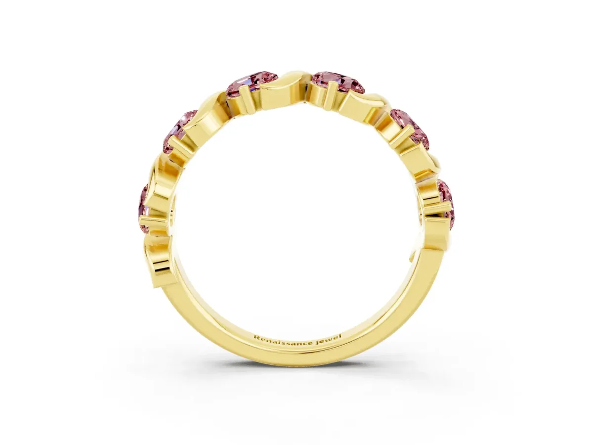Six-Stone Round Morganite Wave Band with Shared Prong Setting Yellow gold
