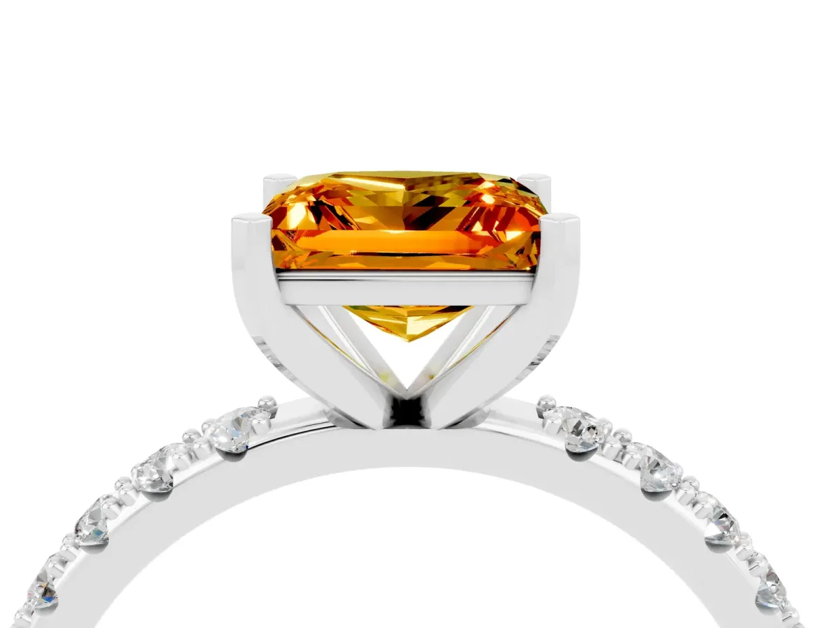 Princess Cut Citrine Solitaire Pavé Band with Four-Prong Setting Silver
