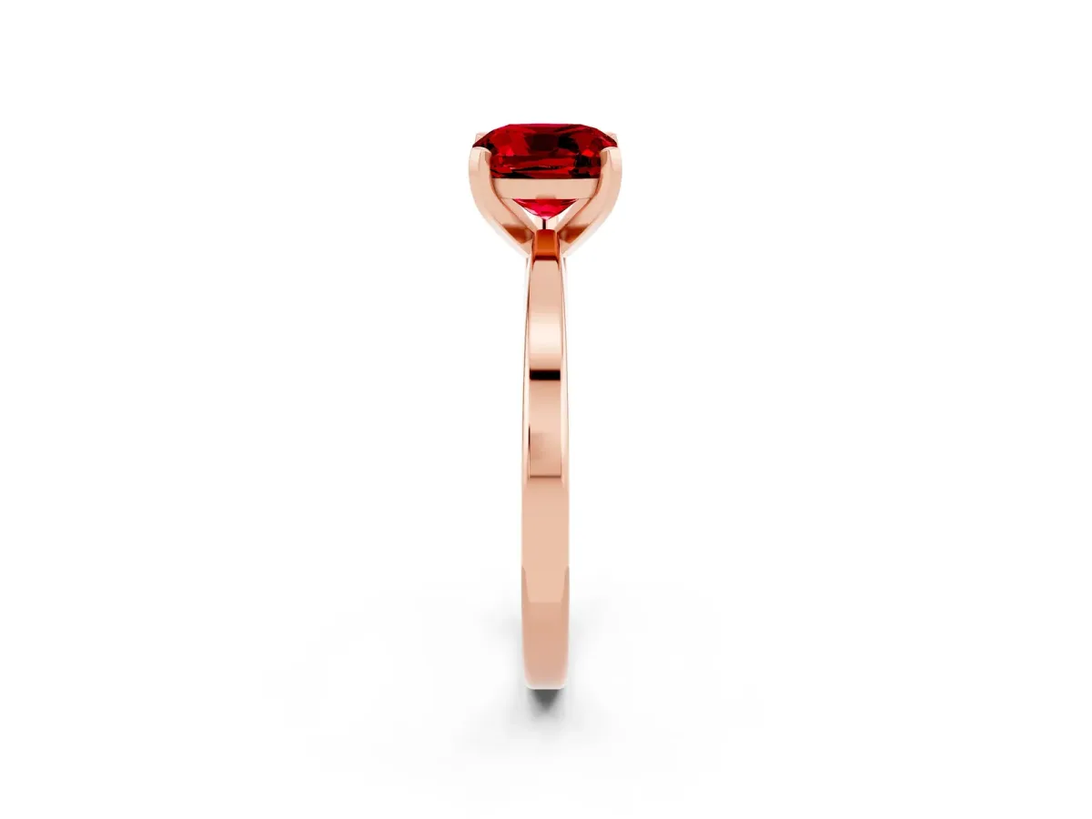 Cushion Cut Ruby Solitaire Engagement Ring with Classic Band and Four-Prong Setting Rose gold