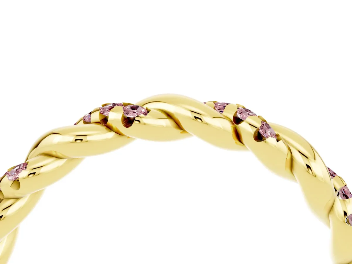 Twisted Pavé Round Morganite Eternity Band Yellow gold