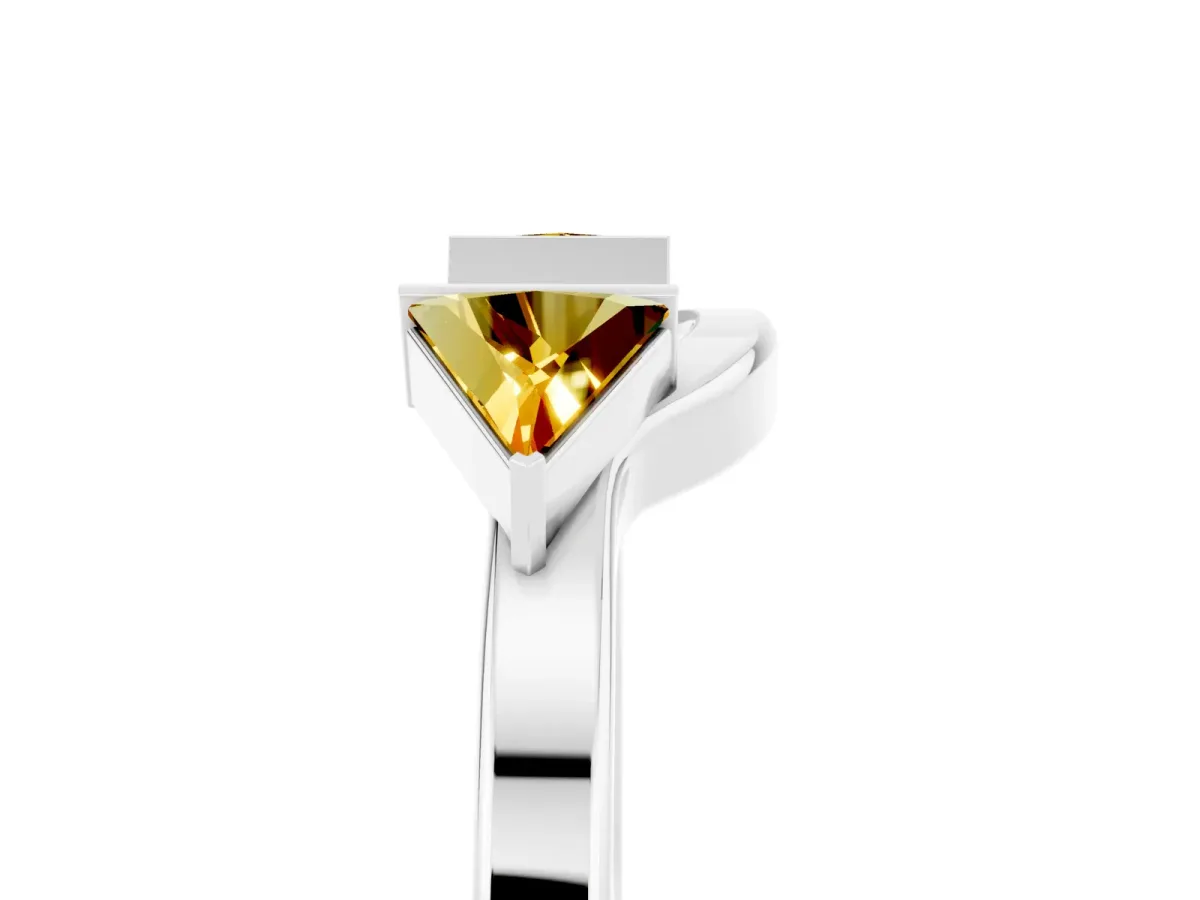 Trillion Citrine Open Band Ring with Bezel Setting White gold