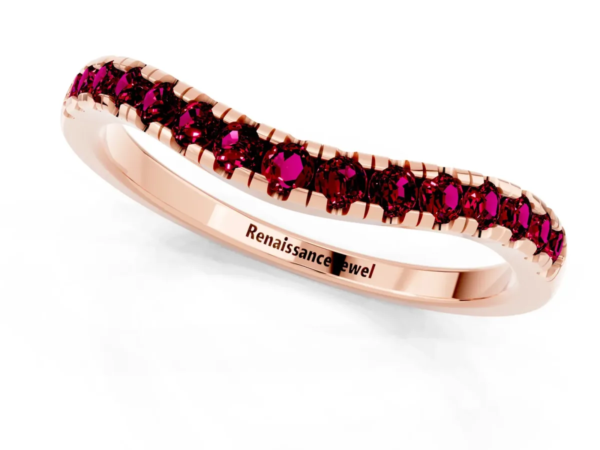 Garnet Pavé Curved Wedding Band Rose gold