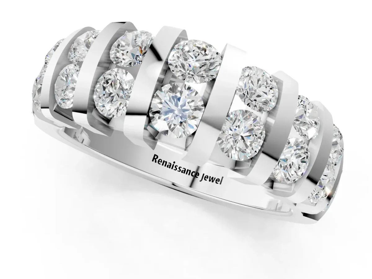 Channel-Set Round Diamond Multi-Row Band Platinum