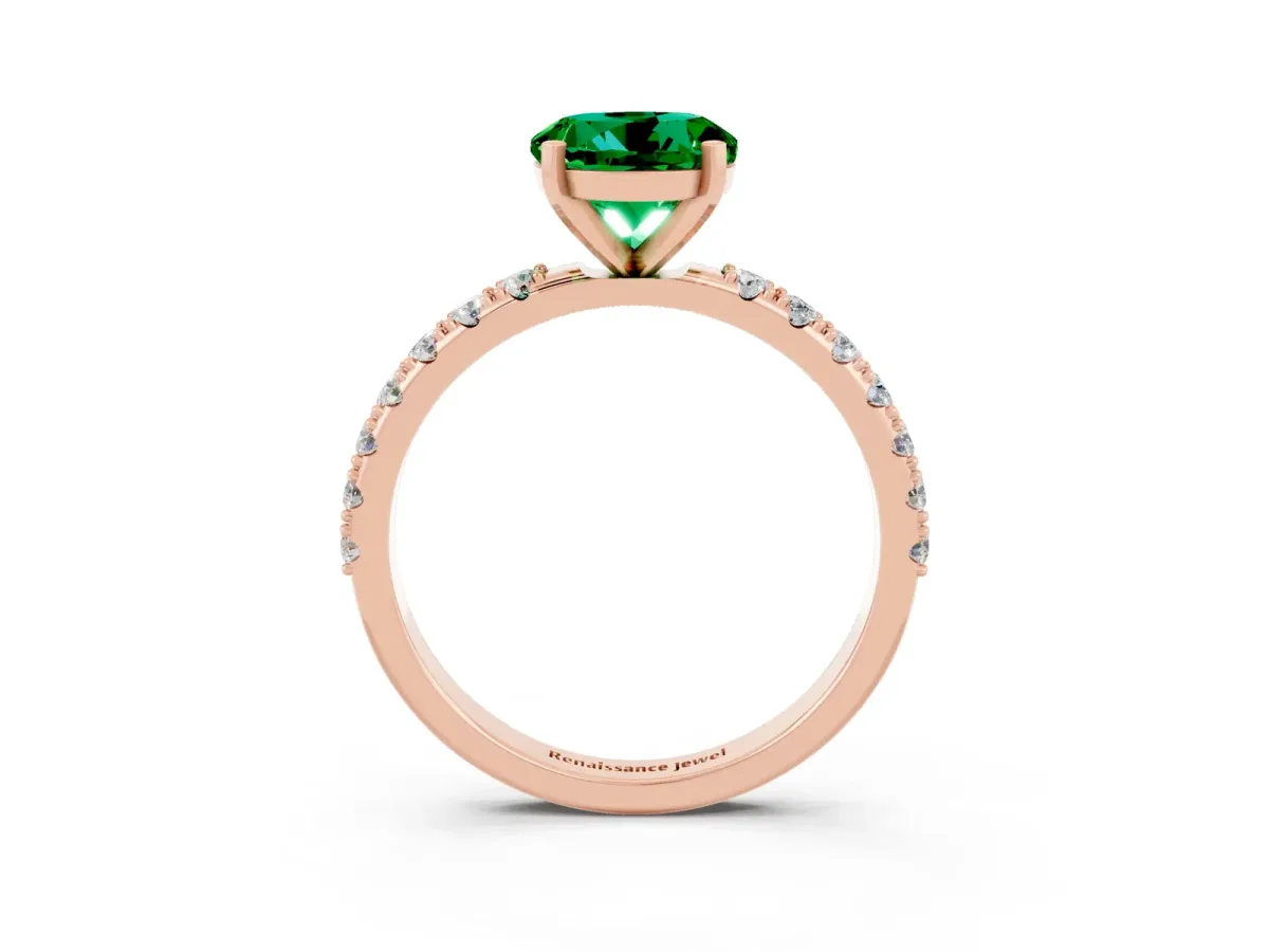 Round Cut Emerald Solitaire Pavé Band with Four-Prong Setting Rose gold