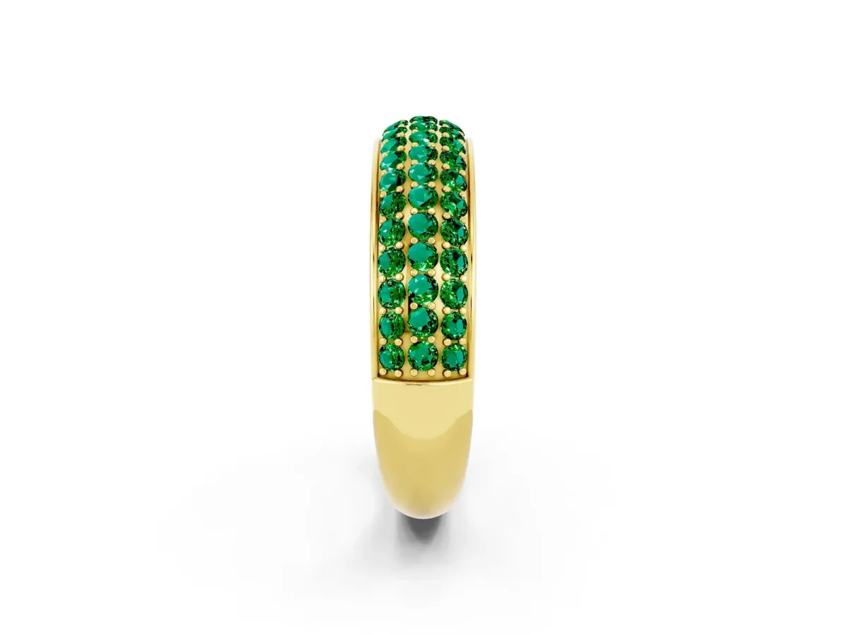 Three-Row Round Emerald Eternity Band with Shared Prong Setting Yellow gold