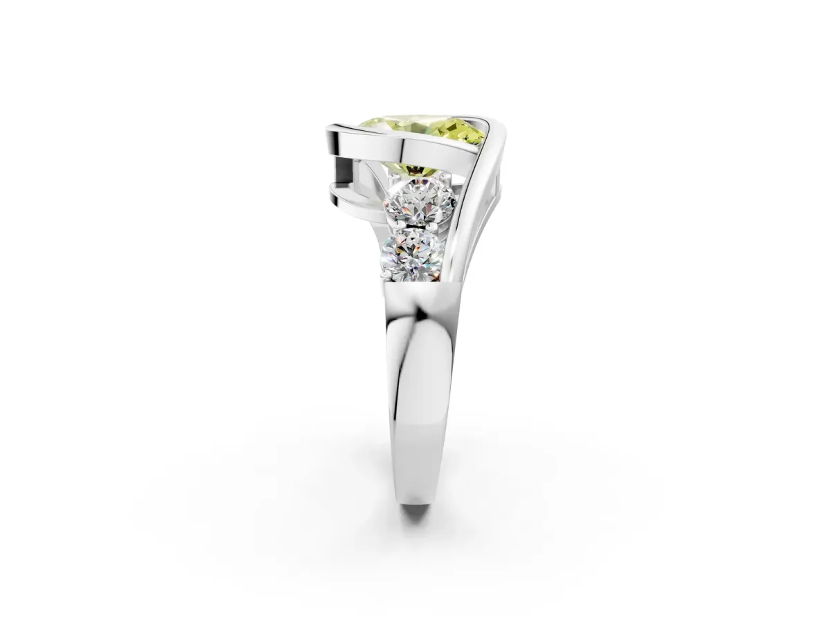 Fancy Yellow Bezel Set Oval Cut Diamond Bypass Ring with Round Accents Platinum