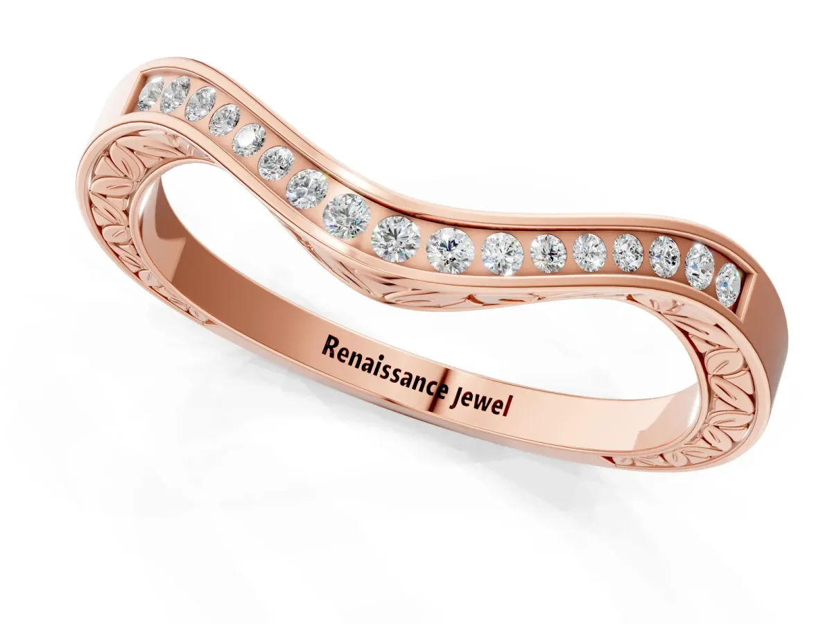 Round Cut Channel Set Wave Band with Pavé Setting Rose gold